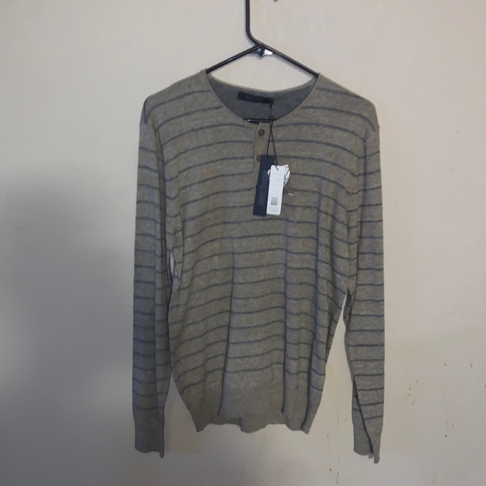 Michael stars xcbl28. S. Striped Henley. Oatmeal/H.grey